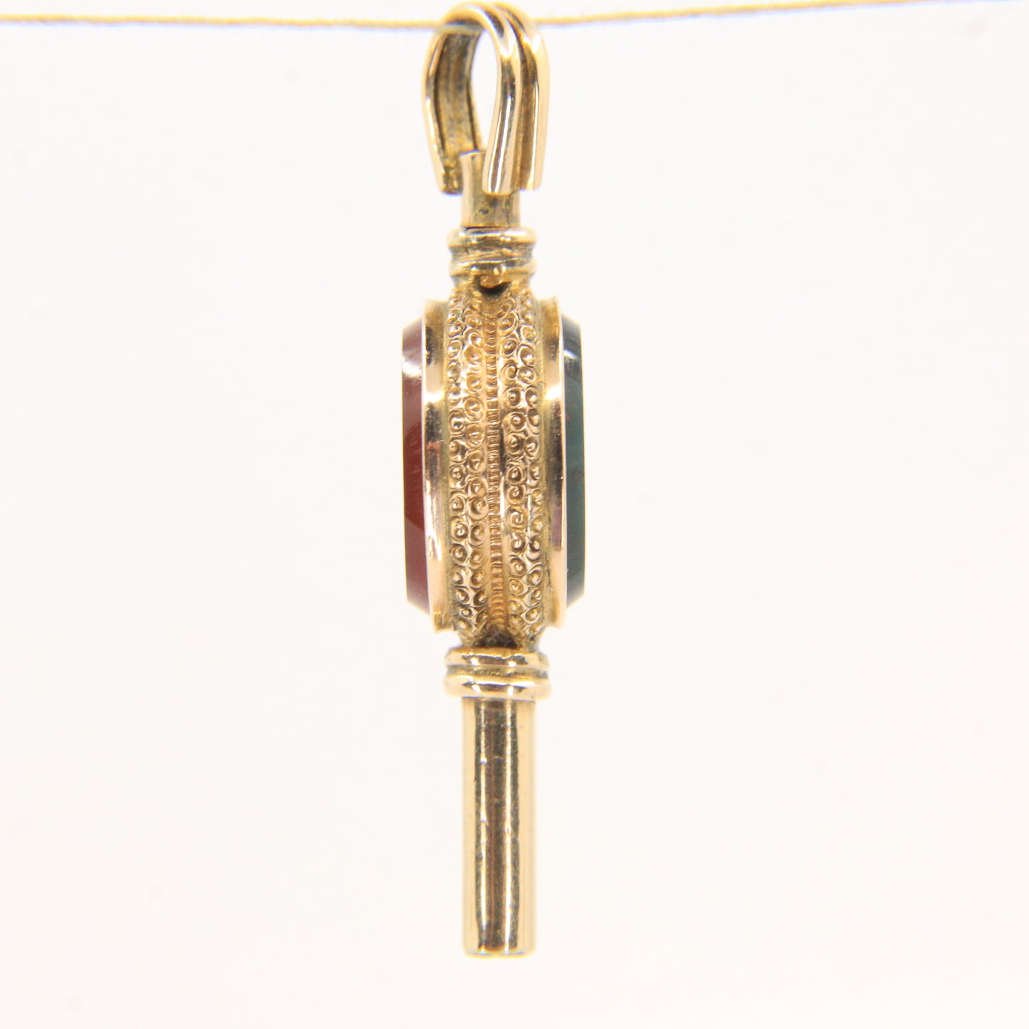 Antique 9ct Yellow Gold Bloodstone Carnelian Swivel Watch Key Pendant Fob Charm