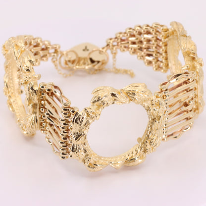 Vintage 9ct Hallmarked Gold Full Sovereign Coin Bracelet Heart Lock 7.2 Inch