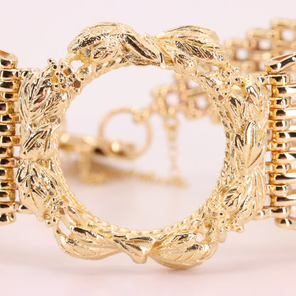 Vintage 9ct Hallmarked Gold Full Sovereign Coin Bracelet Heart Lock 7.2 Inch