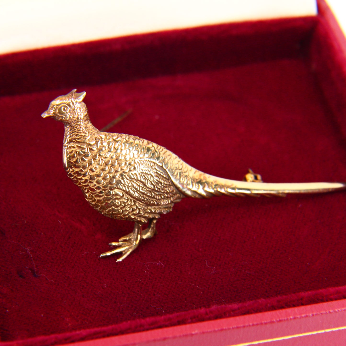 Vintage 9ct Pheasant Brooch 9 Carat Hallmarked Gold Scottish Animal Fine Jewellery Boxed