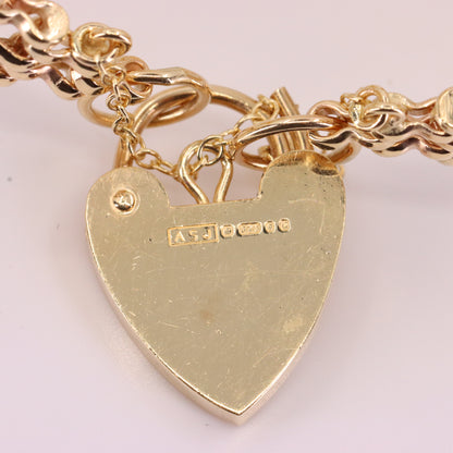 Vintage 9ct Hallmarked Gold Full Sovereign Coin Bracelet Heart Lock 7.2 Inch