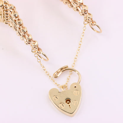 Vintage 9ct Hallmarked Gold Full Sovereign Coin Bracelet Heart Lock 7.2 Inch