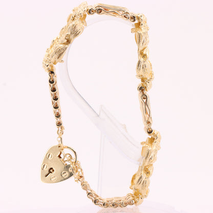 Vintage 9ct Hallmarked Gold Full Sovereign Coin Bracelet Heart Lock 7.2 Inch