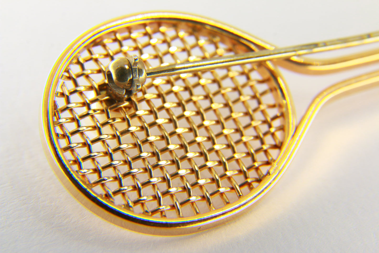 Vintage 9ct Tennis Brooch Pearl set Ball 9 Carat Tennis Racket Brooch Fine Gold