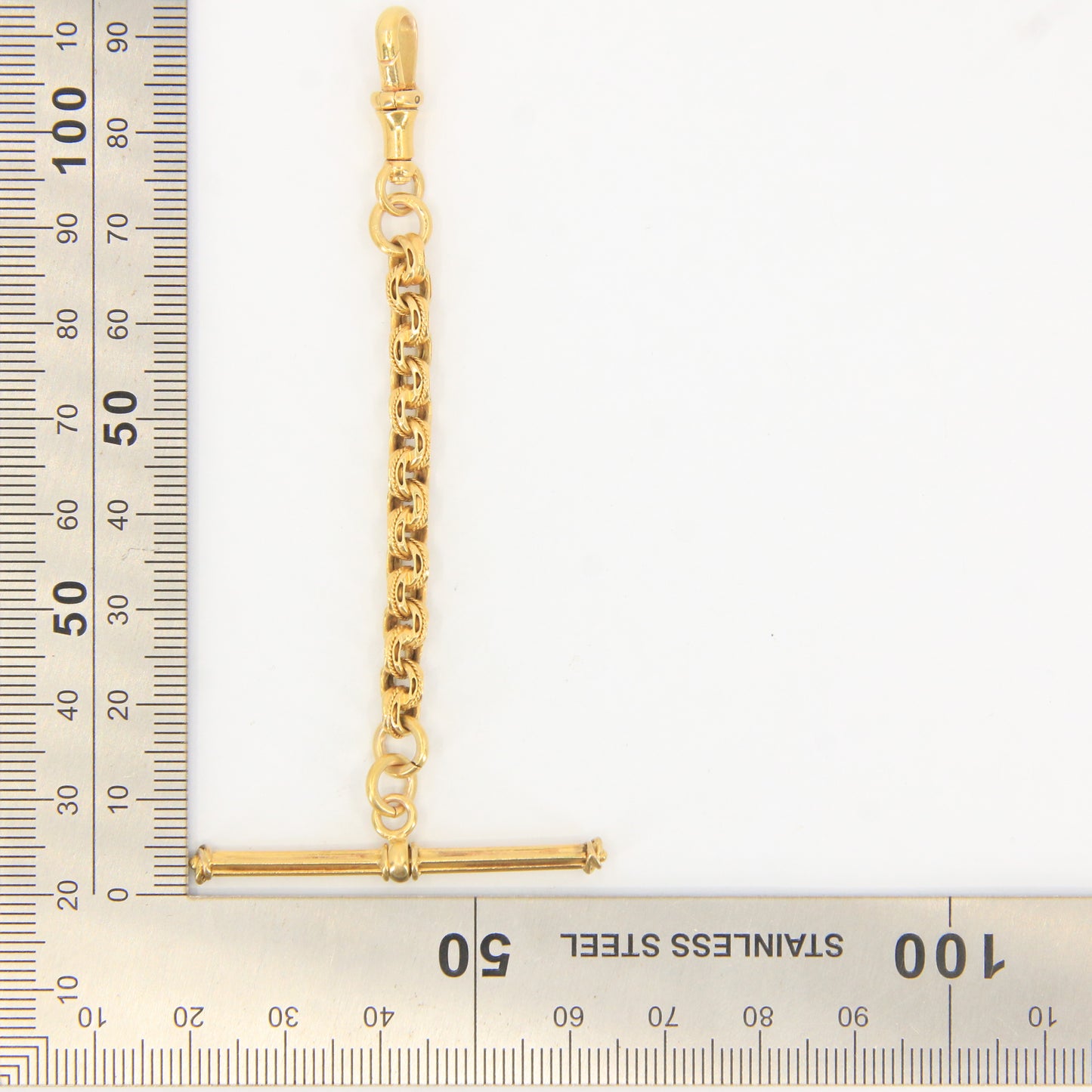 Antique 18K Gold 3.5 Inch Part Albert Chain With Clasp & Ornate Swivel T-Bar