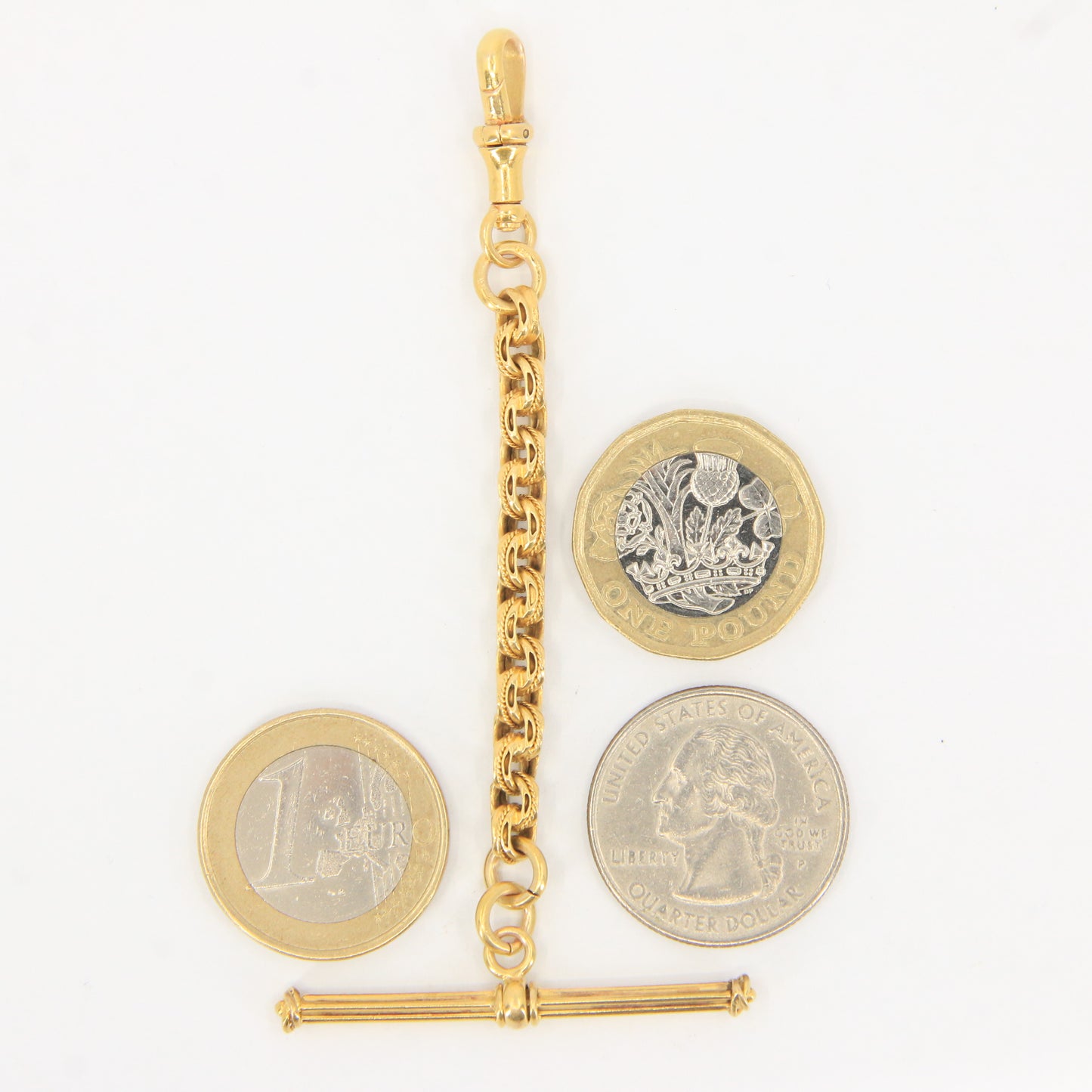 Antique 18K Gold 3.5 Inch Part Albert Chain With Clasp & Ornate Swivel T-Bar