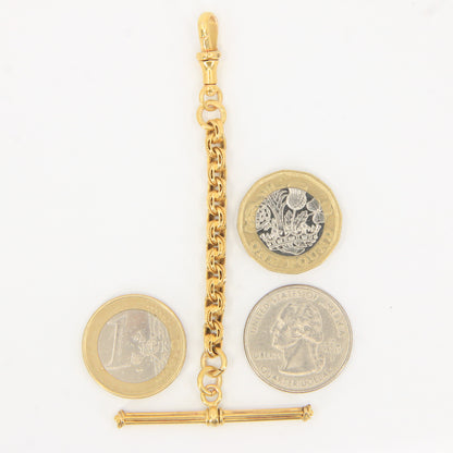 Antique 18K Gold 3.5 Inch Part Albert Chain With Clasp & Ornate Swivel T-Bar