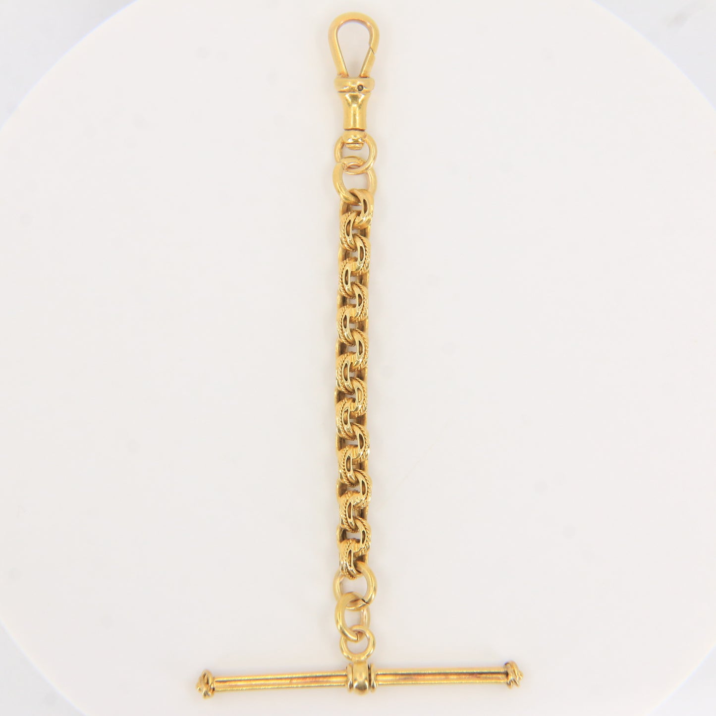Antique 18K Gold 3.5 Inch Part Albert Chain With Clasp & Ornate Swivel T-Bar