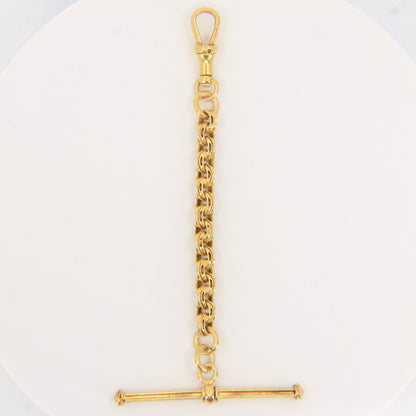 Antique 18K Gold 3.5 Inch Part Albert Chain With Clasp & Ornate Swivel T-Bar