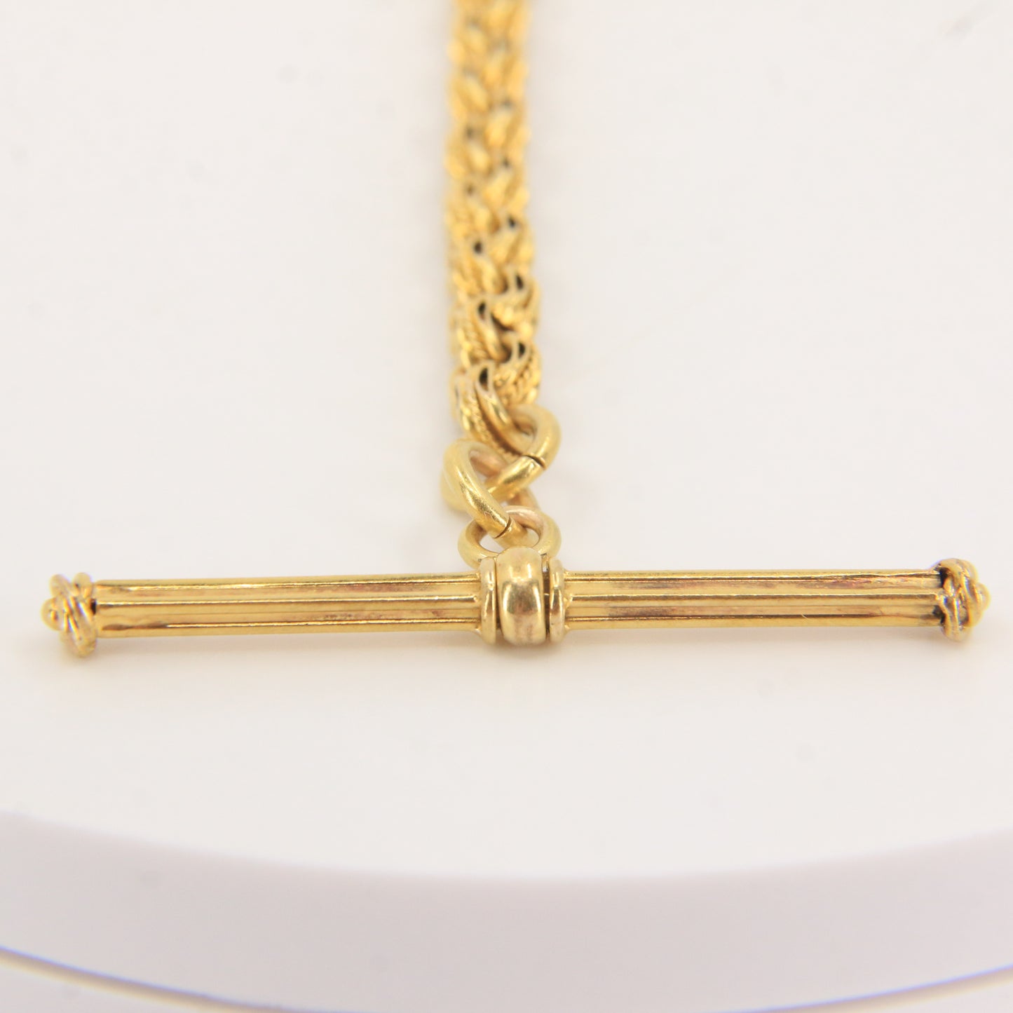 Antique 18K Gold 3.5 Inch Part Albert Chain With Clasp & Ornate Swivel T-Bar