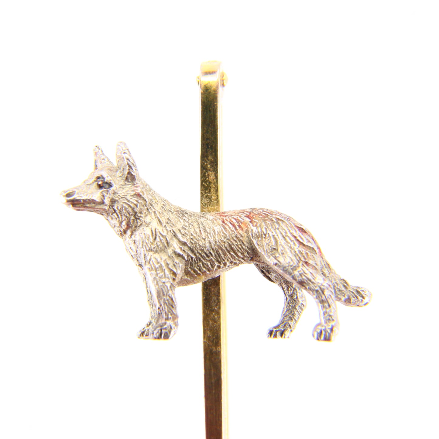 Vintage 9ct Fox Brooch 9 Carat Yellow Gold & Silver Vertical Dog Brooch Boxed