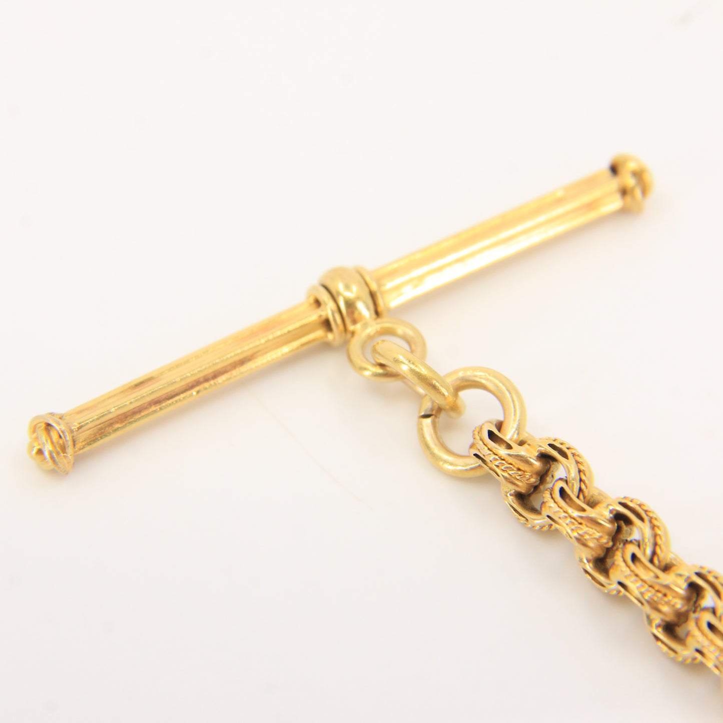 Antique 18K Gold 3.5 Inch Part Albert Chain With Clasp & Ornate Swivel T-Bar