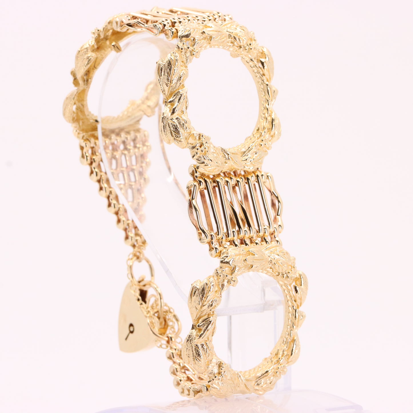 Vintage 9ct Hallmarked Gold Full Sovereign Coin Bracelet Heart Lock 7.2 Inch