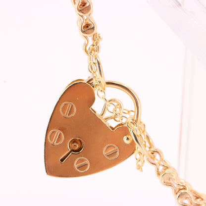 Vintage 9ct Hallmarked Gold Full Sovereign Coin Bracelet Heart Lock 7.2 Inch