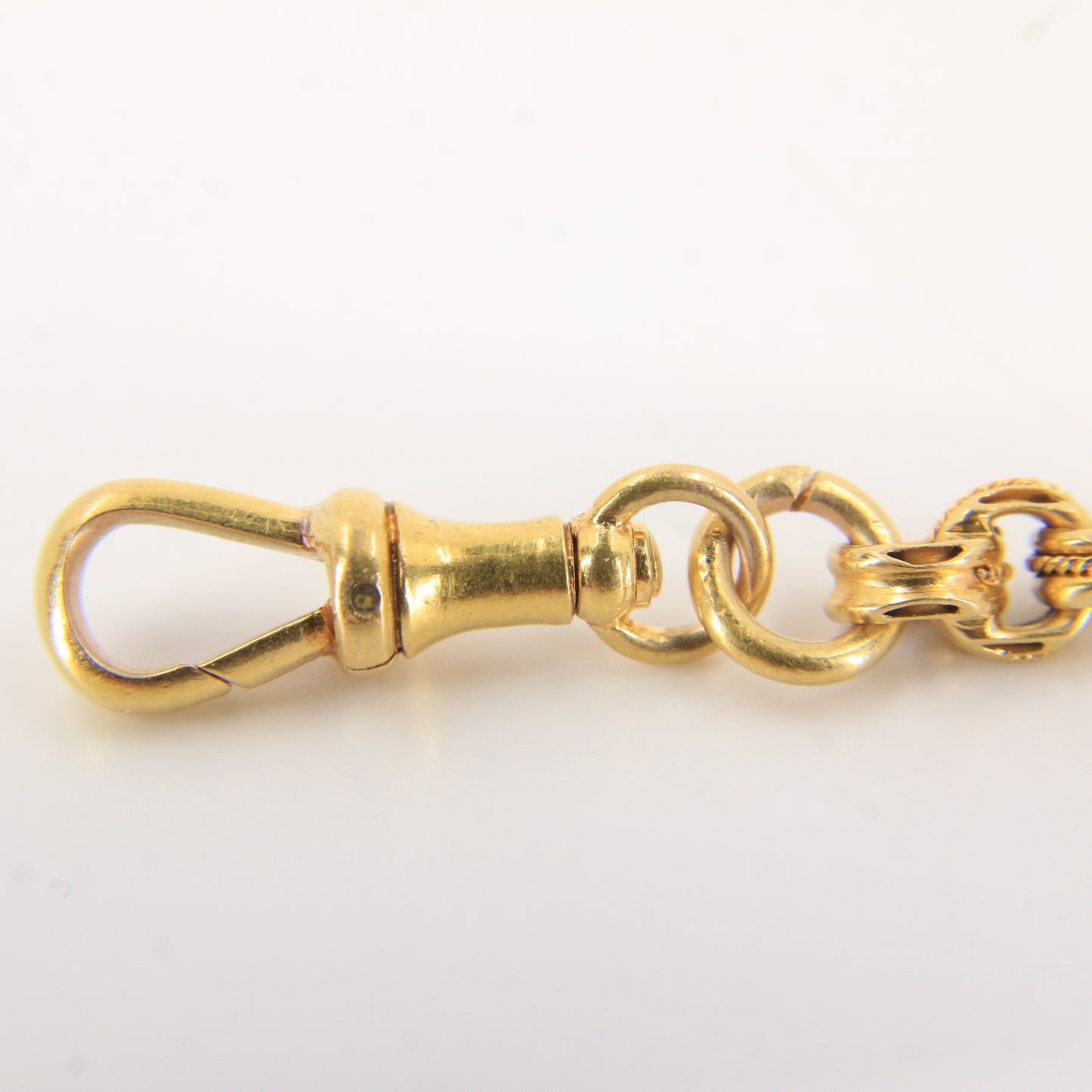 Antique 18K Gold 3.5 Inch Part Albert Chain With Clasp & Ornate Swivel T-Bar