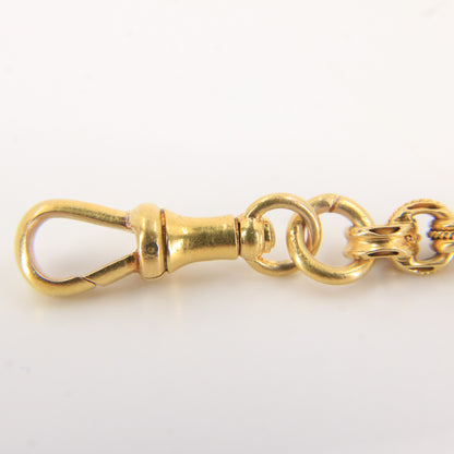 Antique 18K Gold 3.5 Inch Part Albert Chain With Clasp & Ornate Swivel T-Bar