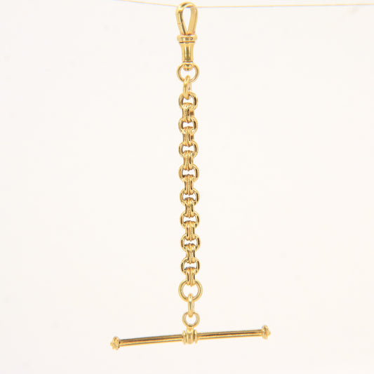 Antique 18K Gold 3.5 Inch Part Albert Chain With Clasp & Ornate Swivel T-Bar