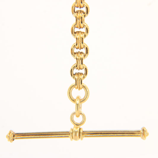Antique 18K Gold 3.5 Inch Part Albert Chain With Clasp & Ornate Swivel T-Bar