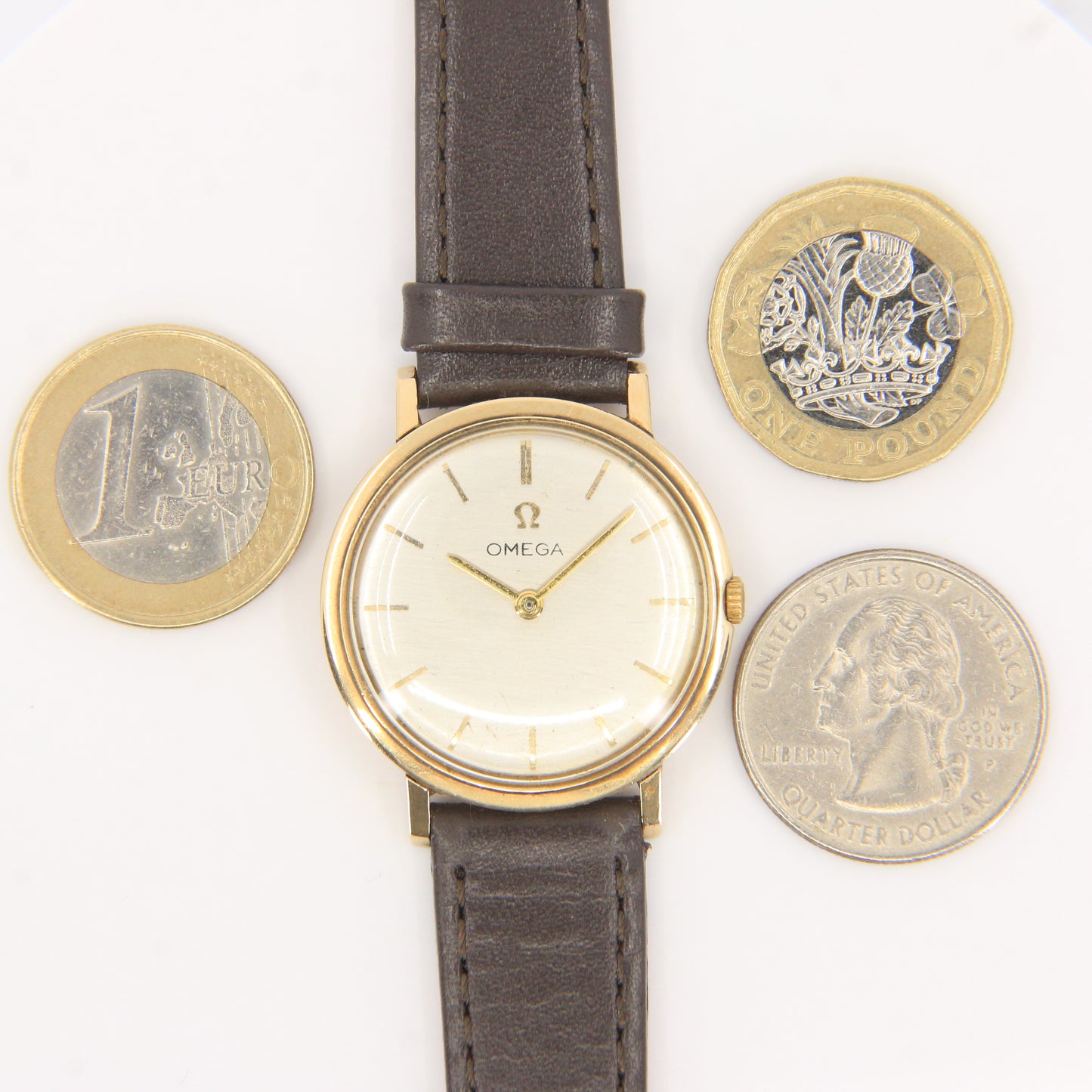 Vintage 9ct Gold Omega Wristwatch With Cal 620 Movement & Leather Strap