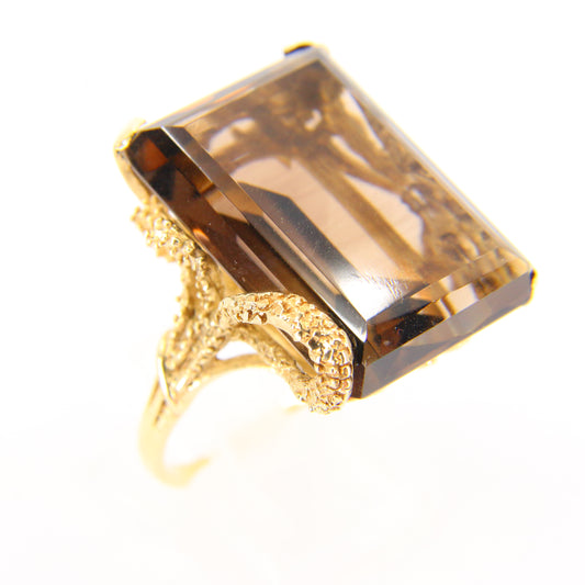 Vintage 9ct Smokey Quartz Gold Statement Ring Hallmarked Boxed Yellow Gold Perfect Gift For Her Fine Jewellery Box