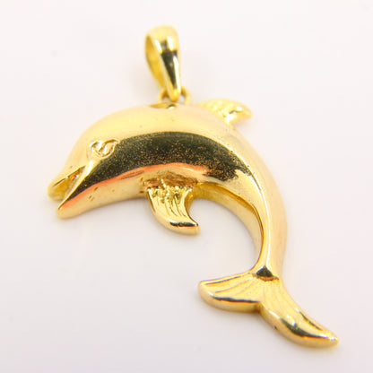 Vintage 14ct Gold Dolphin Pendant Yellow Gold Leaping Dolphin Animal Charm Gift