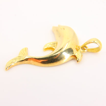 Vintage 14ct Gold Dolphin Pendant Yellow Gold Leaping Dolphin Animal Charm Gift