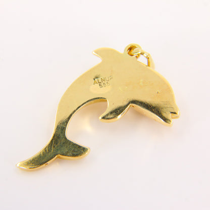 Vintage 14ct Gold Dolphin Pendant Yellow Gold Leaping Dolphin Animal Charm Gift