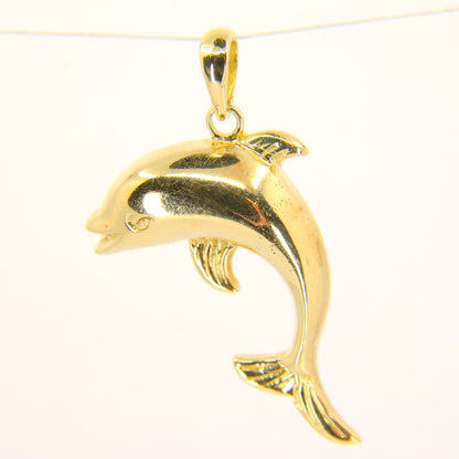 Vintage 14ct Gold Dolphin Pendant Yellow Gold Leaping Dolphin Animal Charm Gift