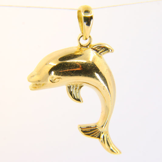 Vintage 14ct Gold Dolphin Pendant Yellow Gold Leaping Dolphin Animal Charm Gift