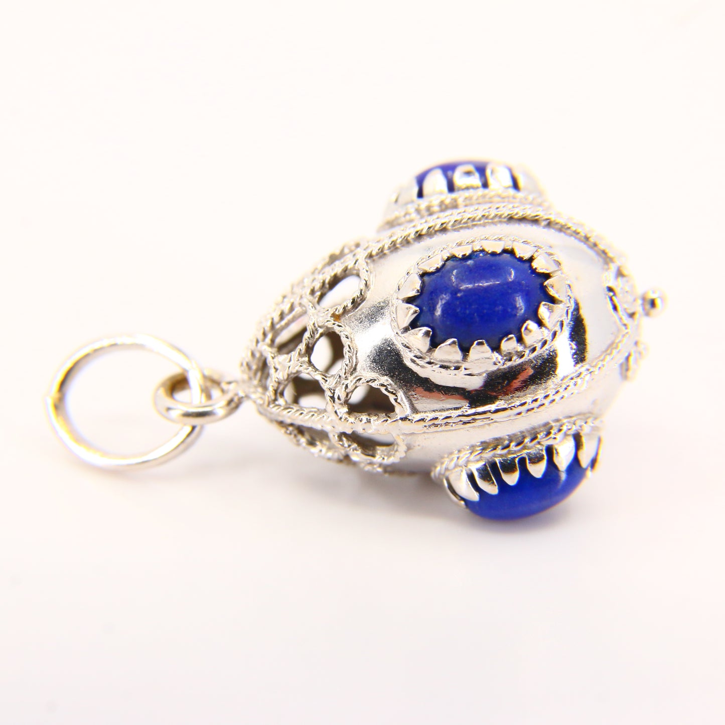 Vintage 18K White Gold Lapis Pendant – Italian 750 4-Stone Drop