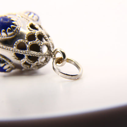Vintage 18K White Gold Lapis Pendant – Italian 750 4-Stone Drop