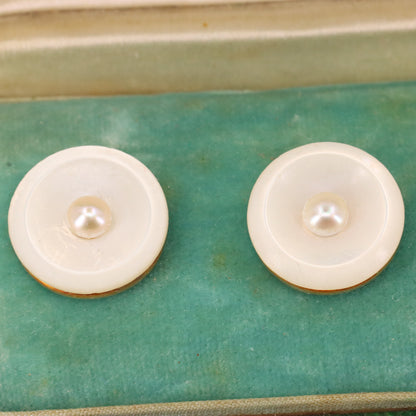 Antique 15ct Gold Mother of Pearl Pearl 6 Dress Stud Set Spink & Son Boxed Gift