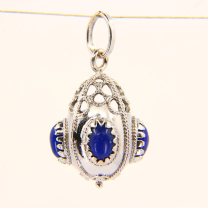 Vintage 18K White Gold Lapis Pendant – Italian 750 4-Stone Drop