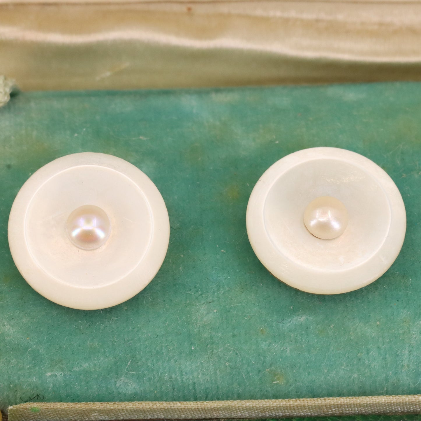 Antique 15ct Gold Mother of Pearl Pearl 6 Dress Stud Set Spink & Son Boxed Gift