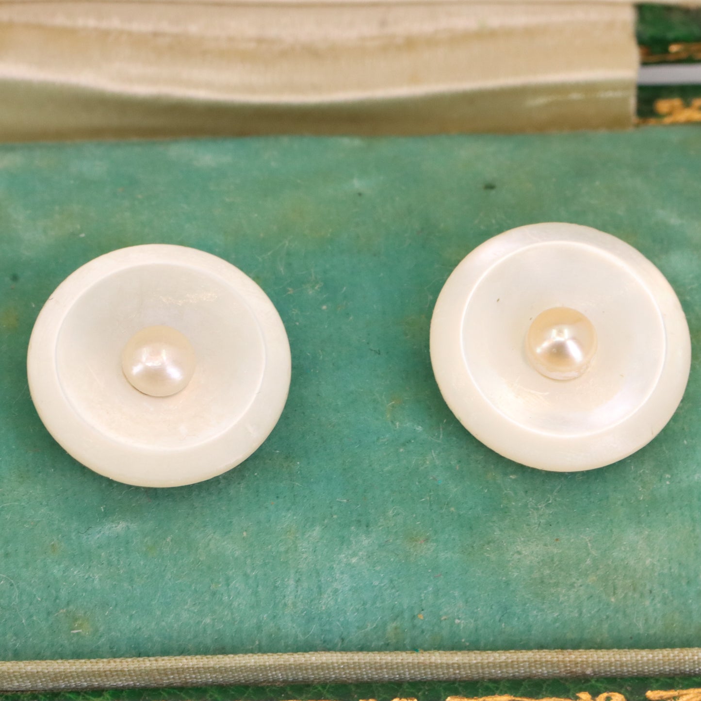 Antique 15ct Gold Mother of Pearl Pearl 6 Dress Stud Set Spink & Son Boxed Gift