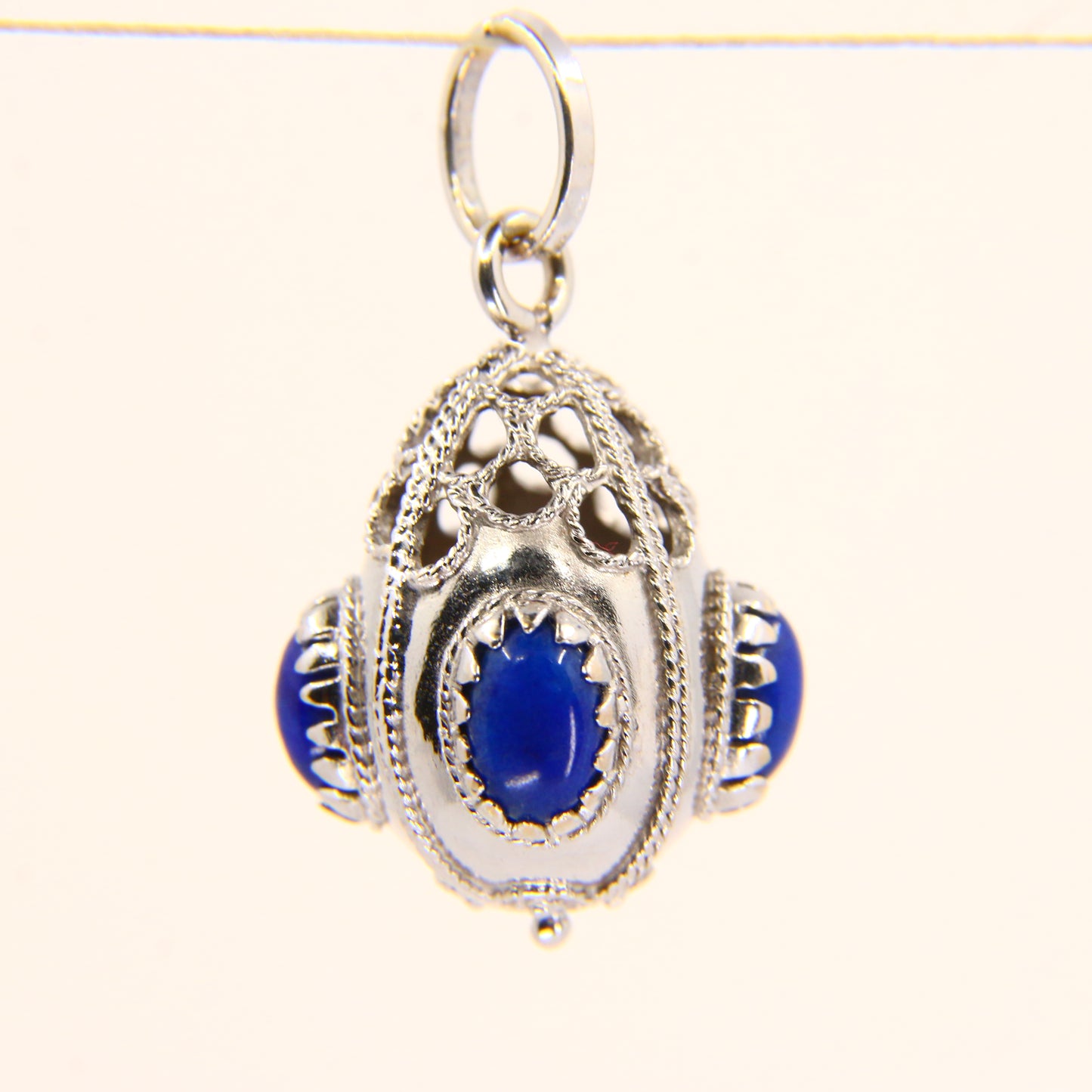 Vintage 18K White Gold Lapis Pendant – Italian 750 4-Stone Drop