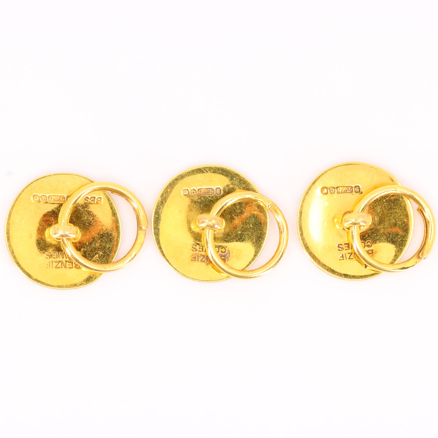 Vintage 9ct Halmarked Gold Benzie Royal Yacht Club Cufflinks Dress Studs Boxed