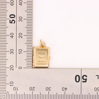 Vintage 9ct Hallmarked Gold Holy Bible Opening Book Charm Pendant Scripture Gift