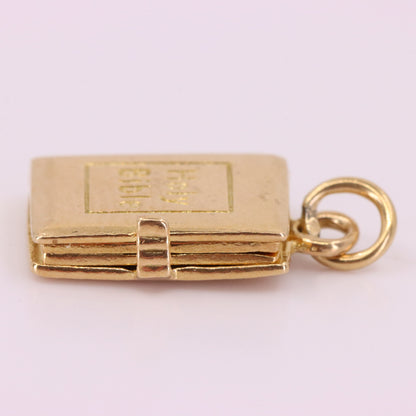 Vintage 9ct Hallmarked Gold Holy Bible Opening Book Charm Pendant Scripture Gift