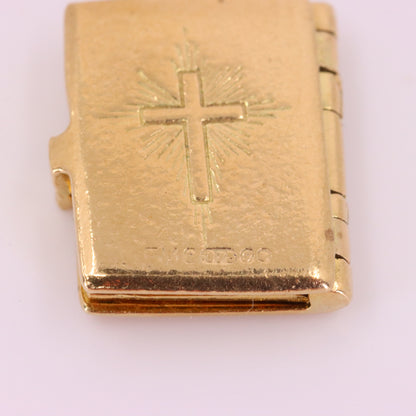 Vintage 9ct Hallmarked Gold Holy Bible Opening Book Charm Pendant Scripture Gift