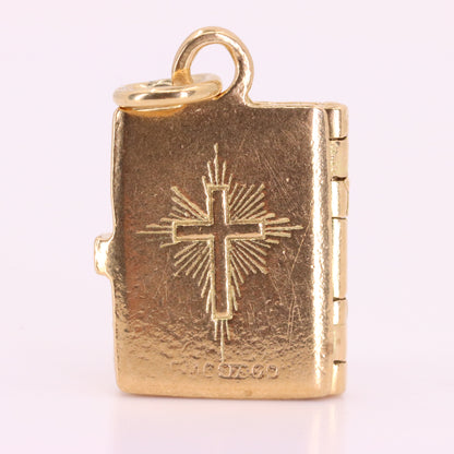 Vintage 9ct Hallmarked Gold Holy Bible Opening Book Charm Pendant Scripture Gift