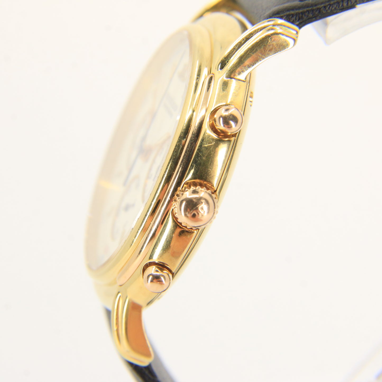 Vintage 18ct Jaeger LeCoultre Yellow Gold Quartz Chronograph Watch Leather Strap