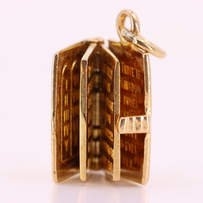 Vintage 9ct Hallmarked Gold Holy Bible Opening Book Charm Pendant Scripture Gift
