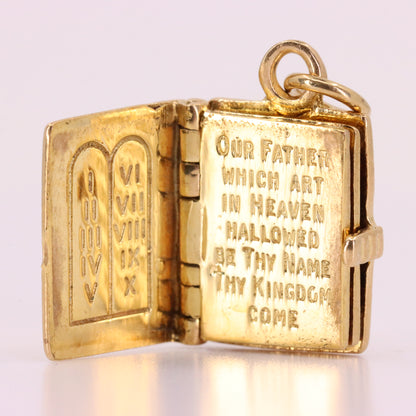 Vintage 9ct Hallmarked Gold Holy Bible Opening Book Charm Pendant Scripture Gift