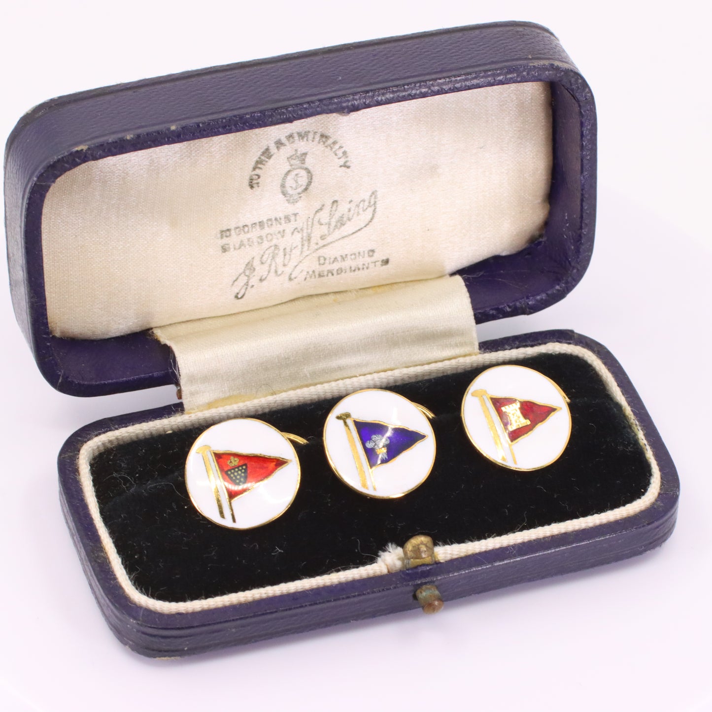 Vintage 9ct Halmarked Gold Benzie Royal Yacht Club Cufflinks Dress Studs Boxed