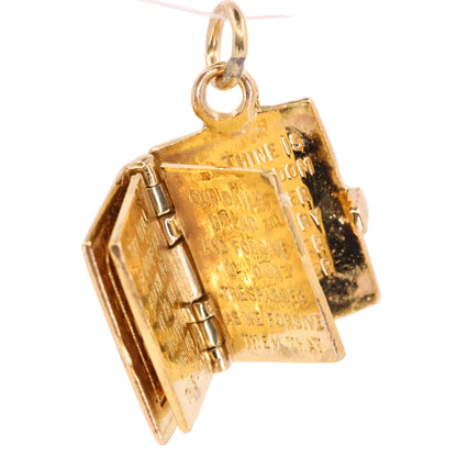 Vintage 9ct Hallmarked Gold Holy Bible Opening Book Charm Pendant Scripture Gift