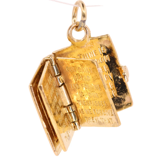 Vintage 9ct Hallmarked Gold Holy Bible Opening Book Charm Pendant Scripture Gift