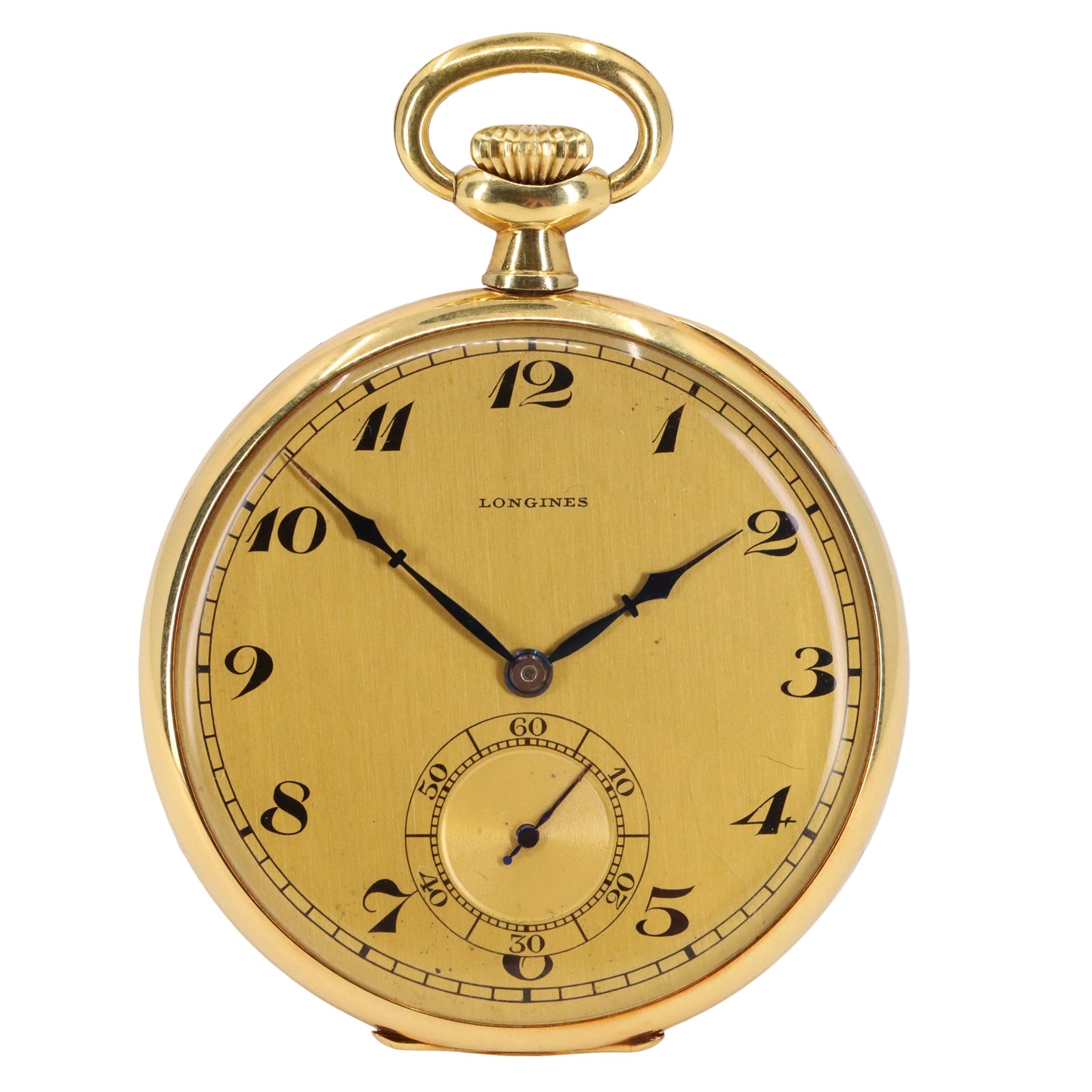 Vintage 18ct Gold Longines Open Face Pocket Watch 45mm Slim Case Swiss Movement