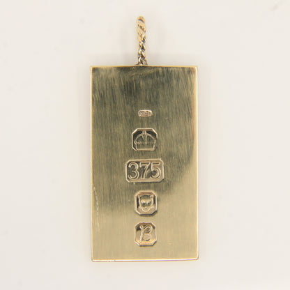 Vintage 9ct Hallmarked Solid Gold Ingot Pendant London 1976 Gift