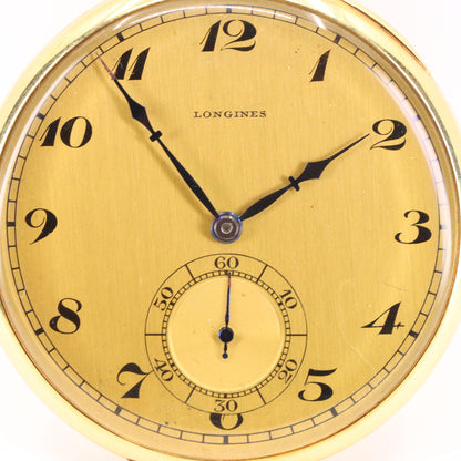 Vintage 18ct Gold Longines Open Face Pocket Watch 45mm Slim Case Swiss Movement